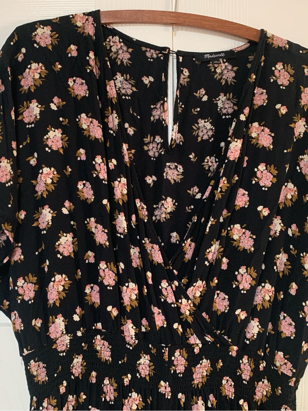 Madewell Floral V-Neck Wide-Leg Jumpsuit - Black with Pink Flowers szL - Picture 6 of 13